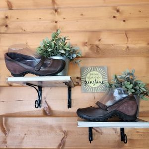 Merrell 💜 Plaza Flaunt Chestnut Saddle Brown Mary Jane Wedge Leather Shoes Sz 6